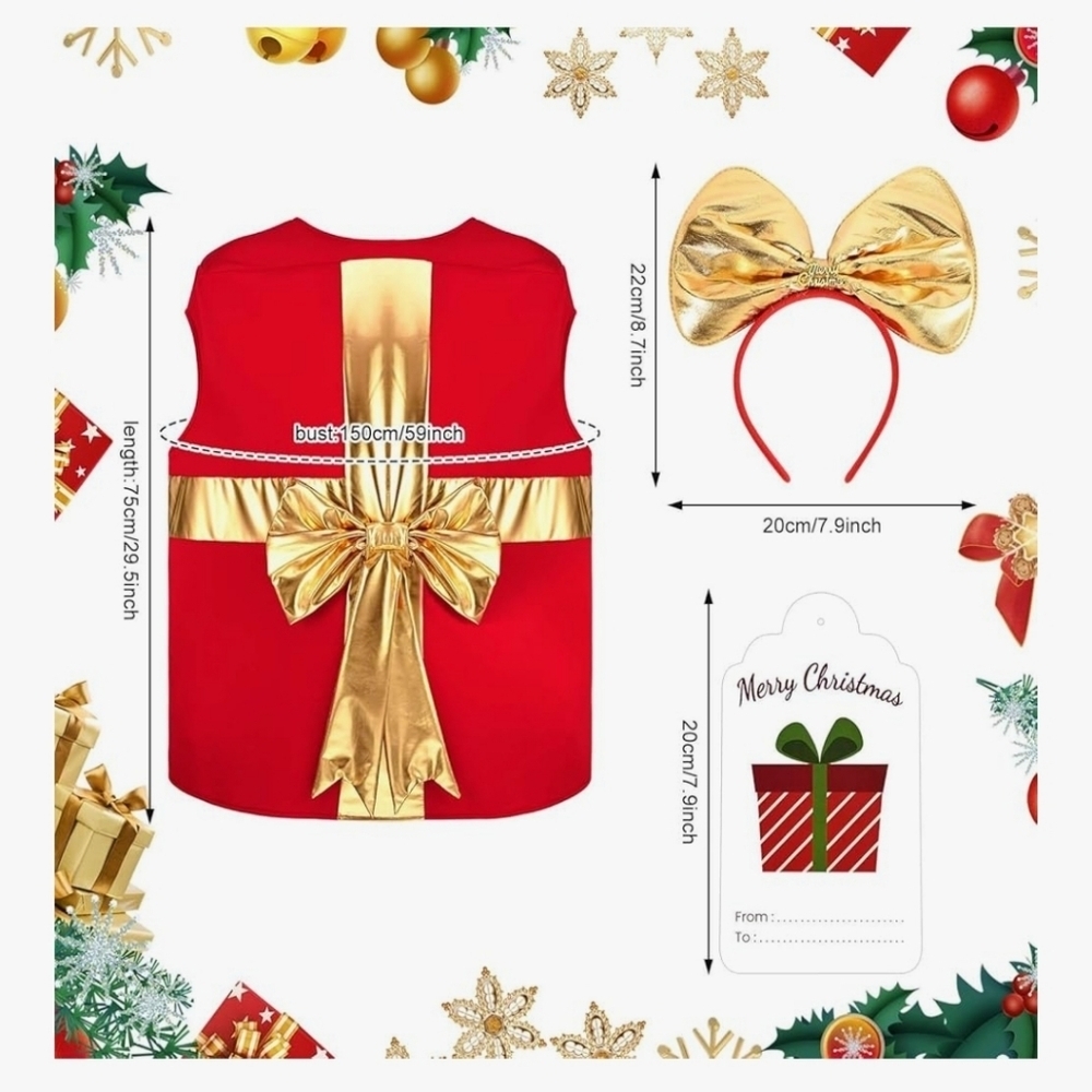 Festive Red and Gold Gift Box Costume - Picture 2 of 16